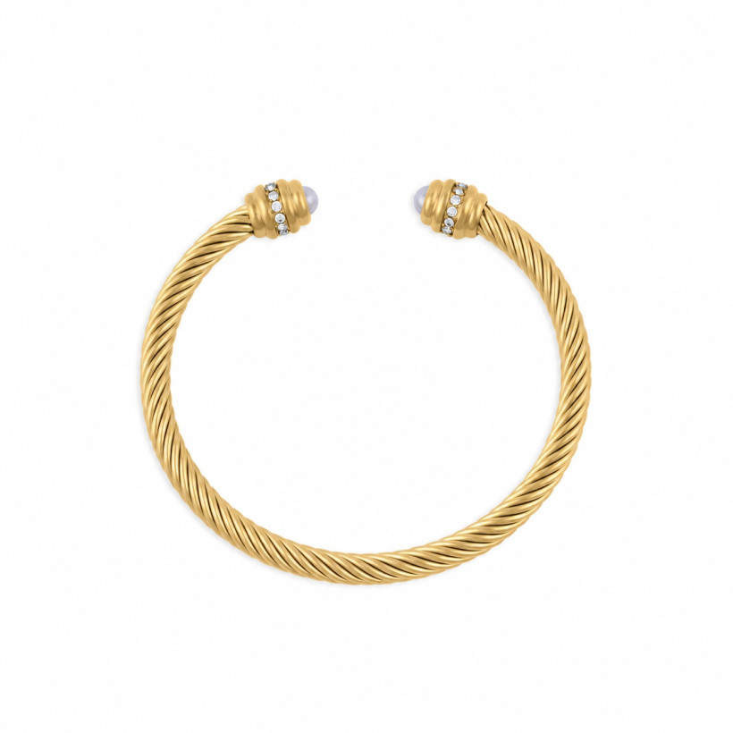SS/18K PEARL TWISTED BANGLE BRACELET