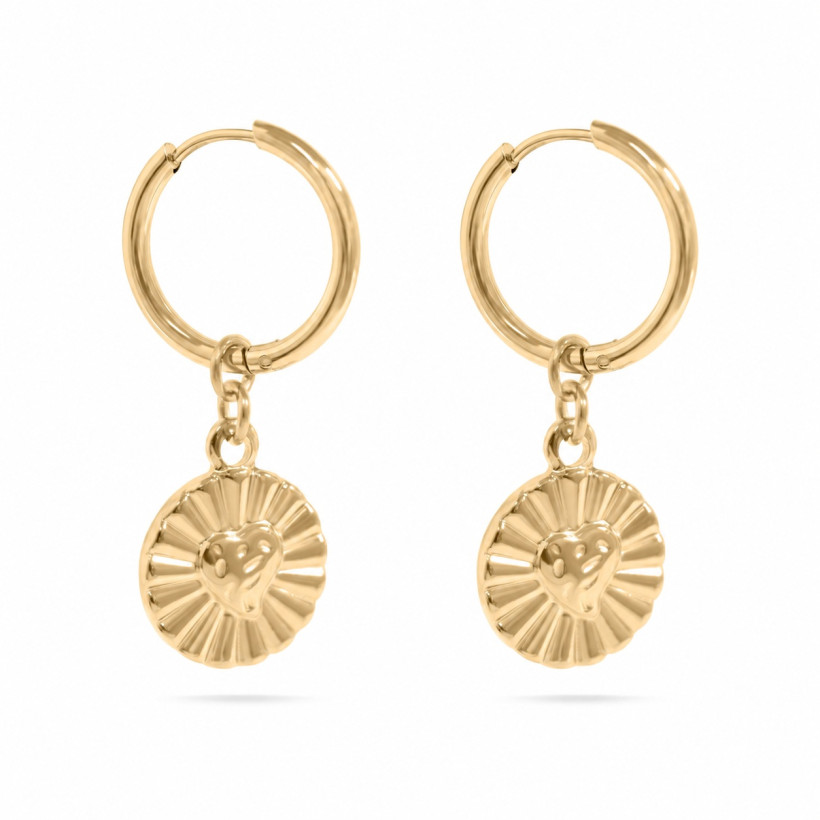SS/18K SUNBURST HEART HUGGIE EARRINGS 