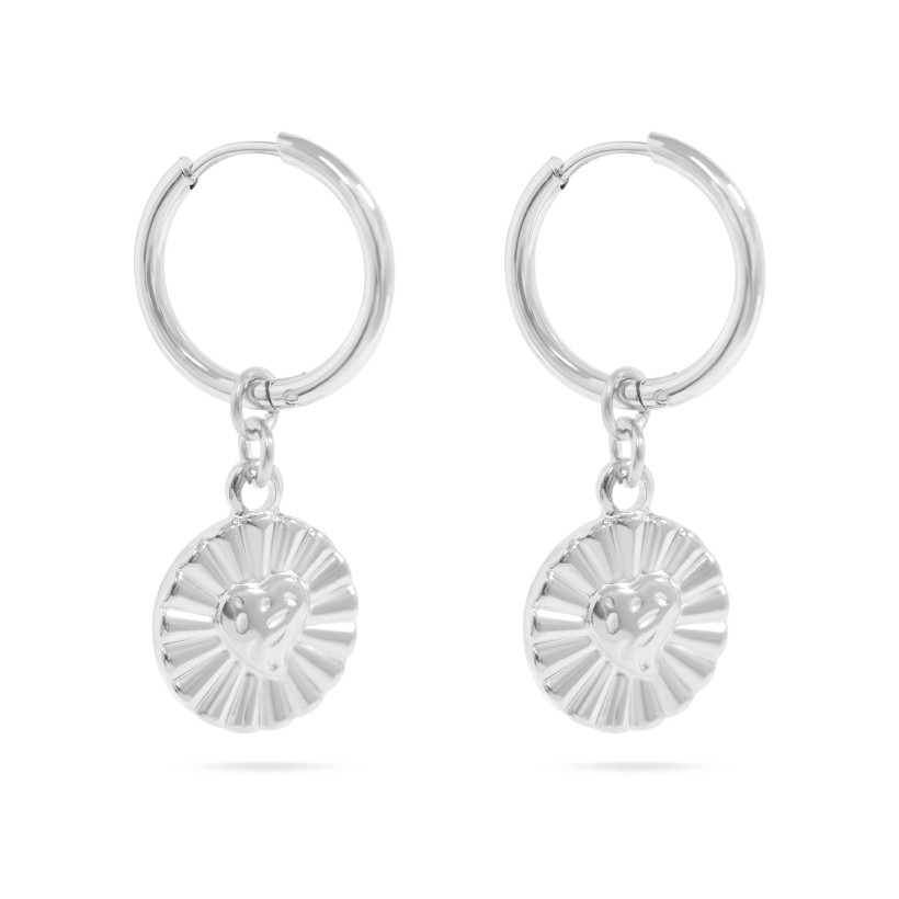 SS SUNBURST HEART HUGGIE EARRINGS