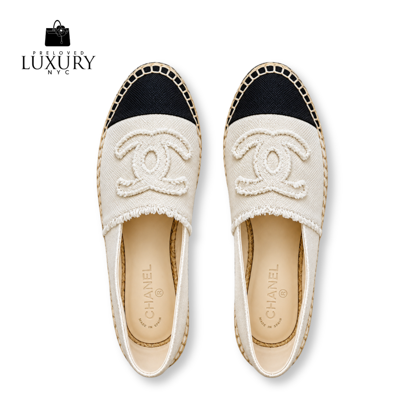 CHANEL Espadrilles Cream 38 fits 7.5 Narrow, 7 Wide