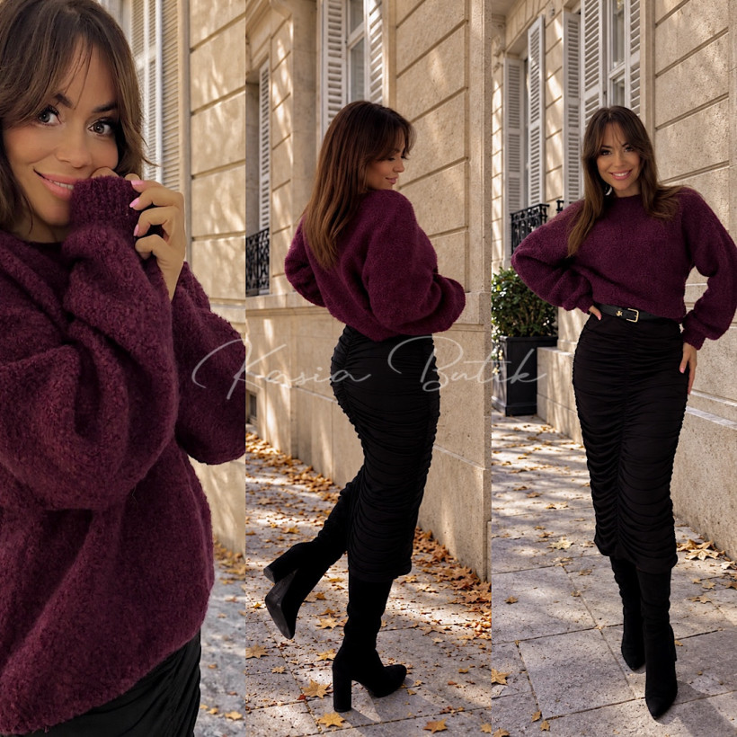Sweterek z kid moherem I LOVE BUKLA - burgundowy