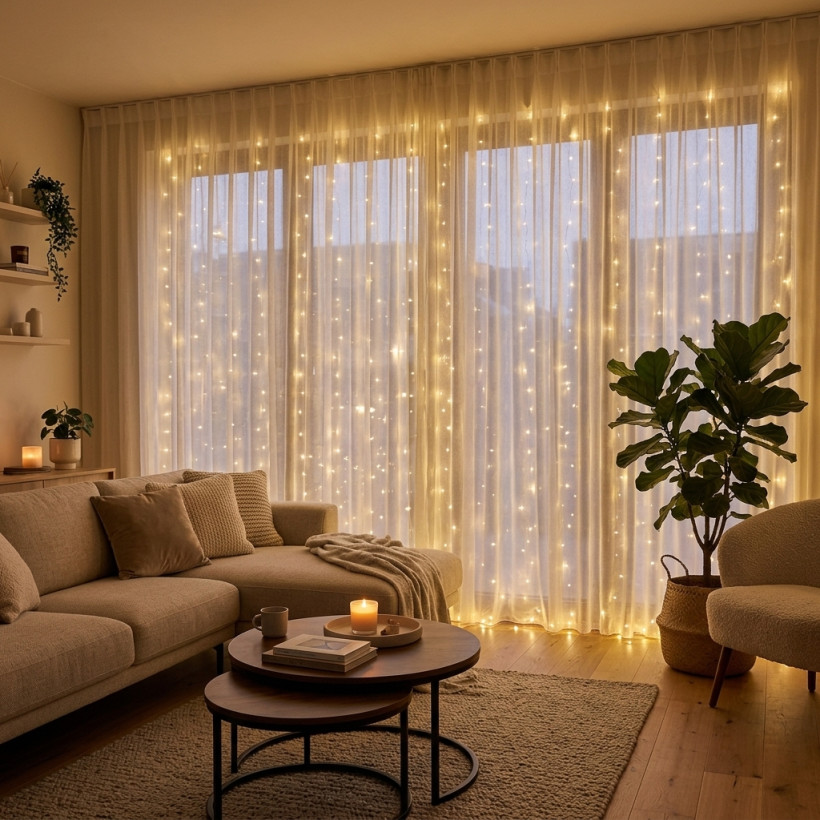 Kurtyna świetlna 300 LED 3 x 3 m ciepła biel lampki girlanda ozdobna świąteczna duża USB zasilanie sieciowe