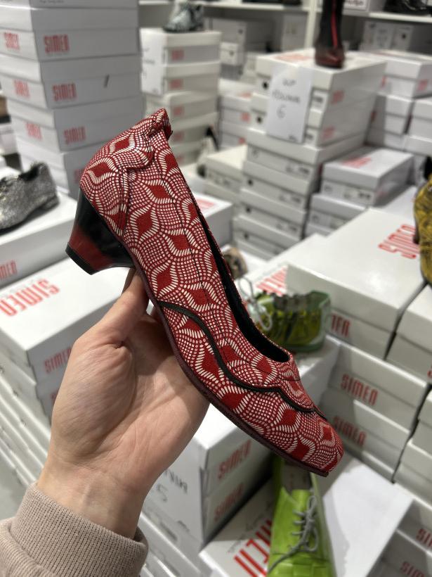 wiosna 5 - simen polskie buty skora wyjatkowe modele premium wiosenne 3665A  czerwony na niskim obcasie wzór 