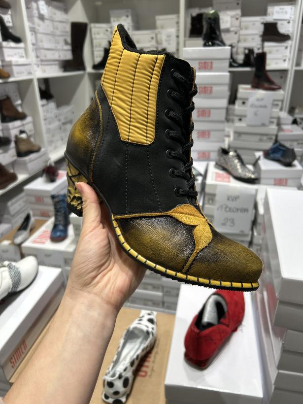 odlot 4 - buty premium polska simen skora jesien/zima 5397A czarno żółty na zdobny obcasie  