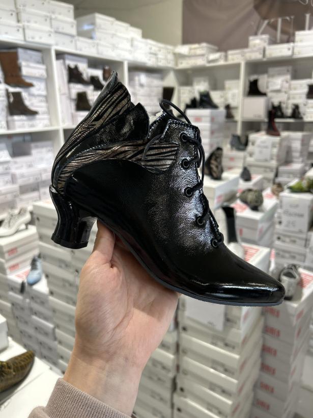 odlot 6 - buty premium polska simen skora jesien/zima 6119A czary lakierowany wiązany wzór 