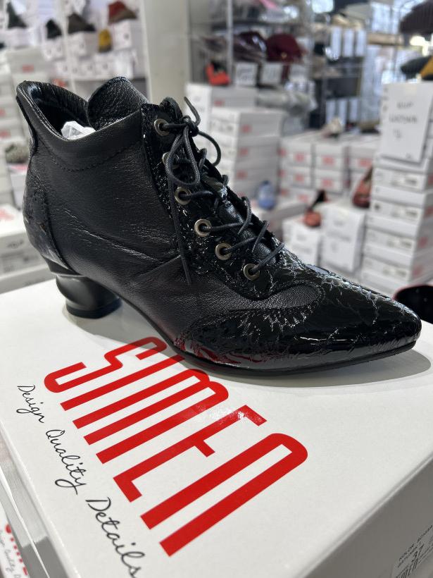 odlot 7- buty premium polska simen skora jesien/zima 6096A czarny na zdobnym obcasie wiązany
