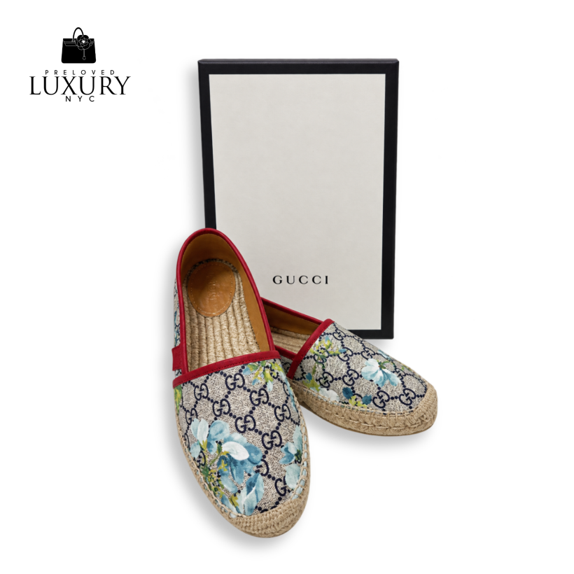 GUCCI Floral GG Supreme Canvas Flap Espadrilles