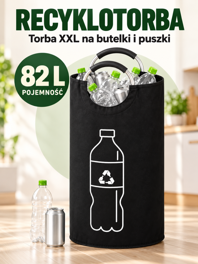 RECYKLOTORBA - składana torba XXL na butelki, puszki 82L