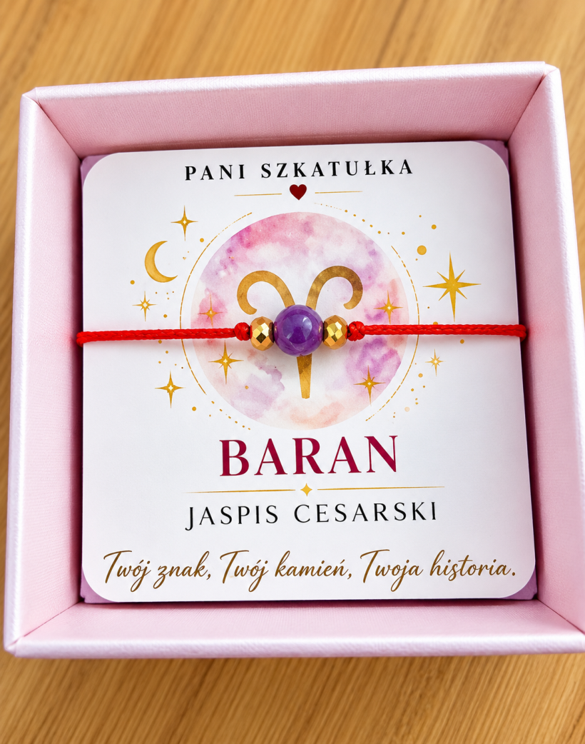 Bransoletka zodiakalna BARAN – Jaspis cesarski na czerwonym sznurku