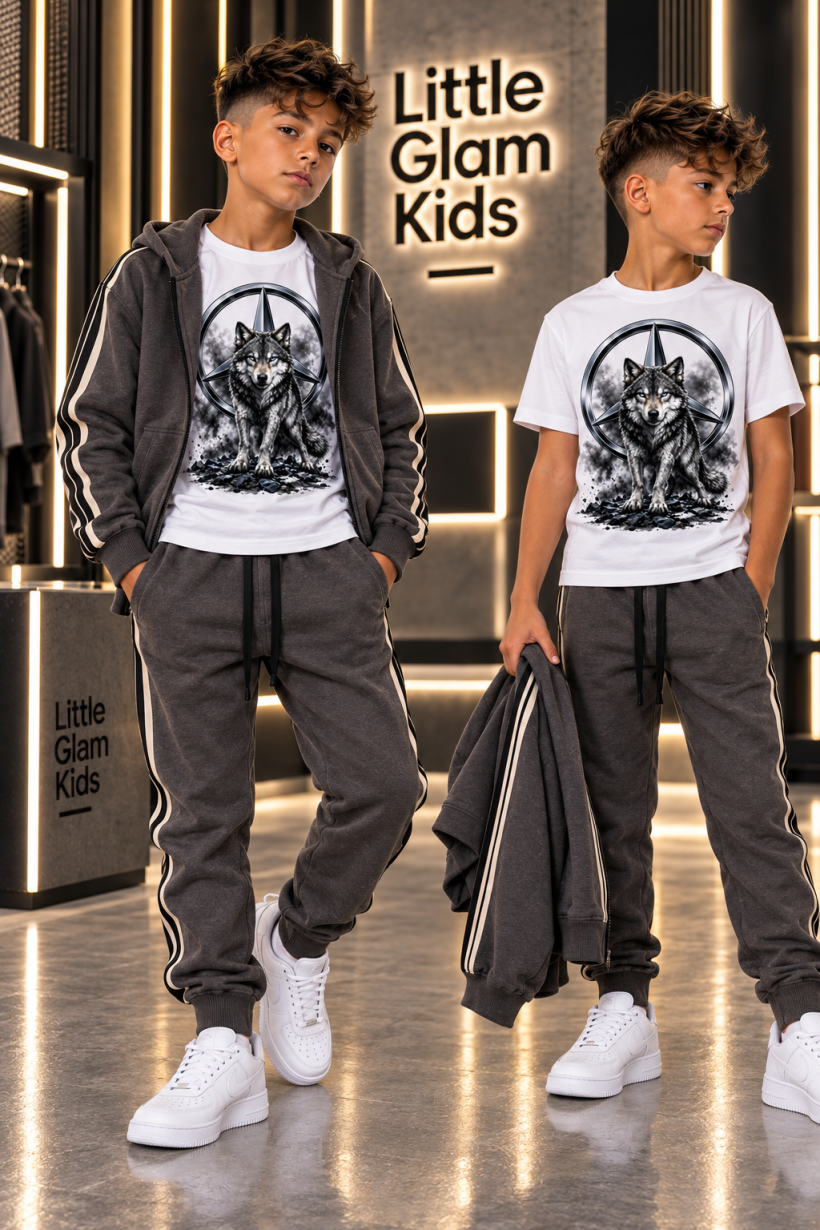 Z Komplet 3cz. bluza t-shirt spodnie lampasy KD-2188- GRAFIT- Wilk Mercedes t-shirt  