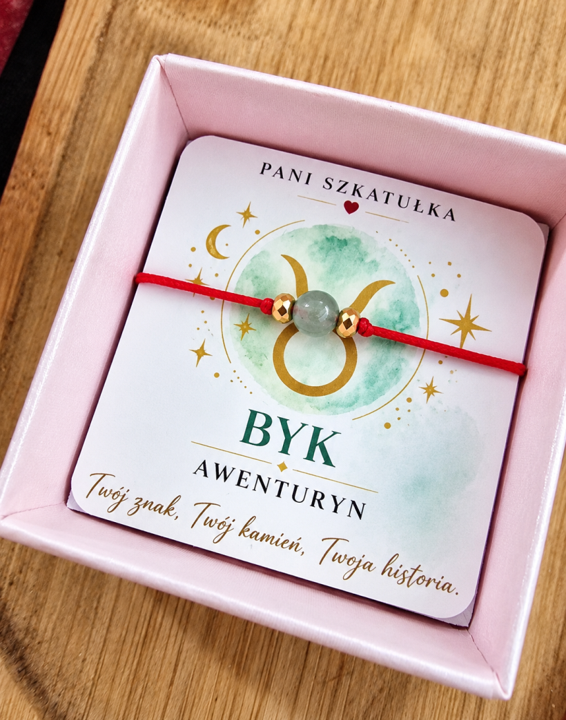 Bransoletka zodiakalna BYK – Awenturyn na czerwonym sznurku