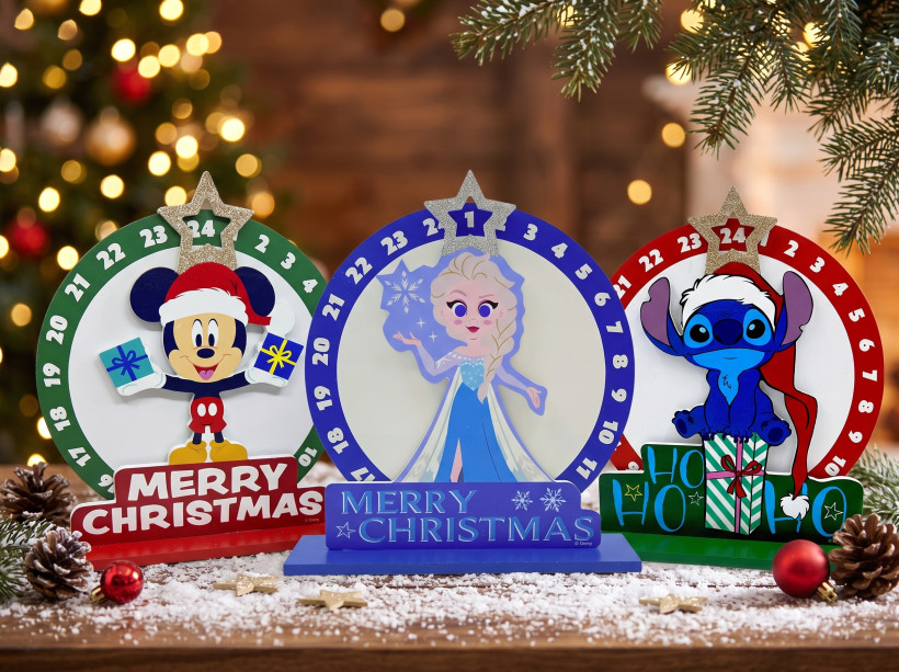 Drewniany Kalendarz Adwentowy Obrotowy 31 cm, Świąteczna Dekoracja Disney
