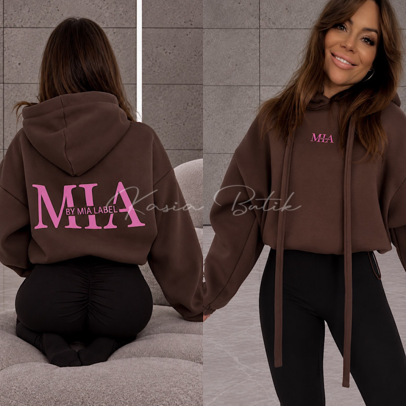 Bluza z bawełną BY MIA LABEL - czekolada z różem 