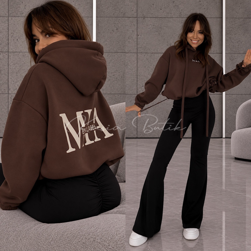 Bluza z bawełną BY MIA LABEL - czekolada z beżem 