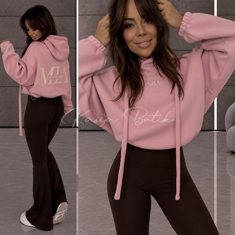Bluza z bawełną BY MIA LABEL - pudrowy róż