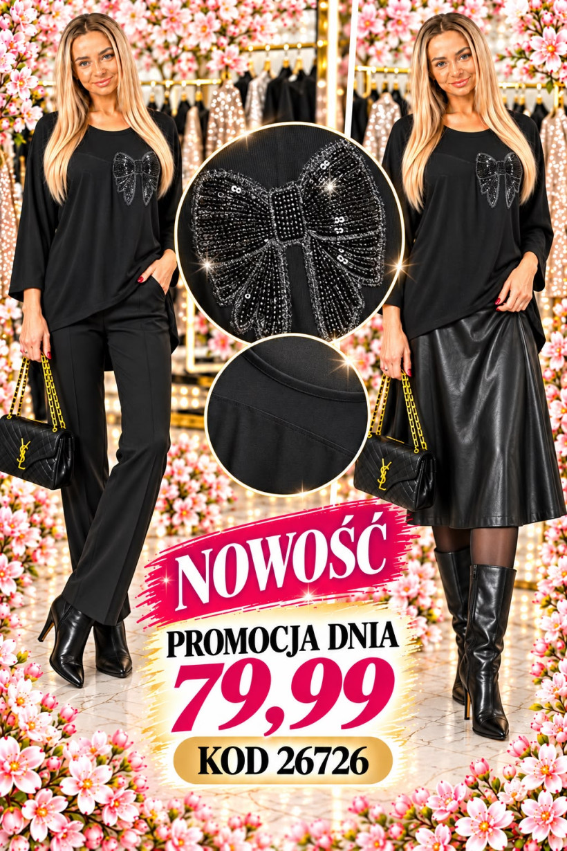 BLUZKA CZARNA CYRKONIOWA KOKARDA 26726 RB7 %PROMOCJA DNIA