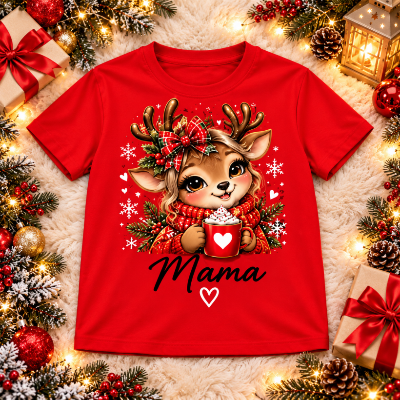 ZA T-shirt CZERWONY - świąteczny reniferek mama