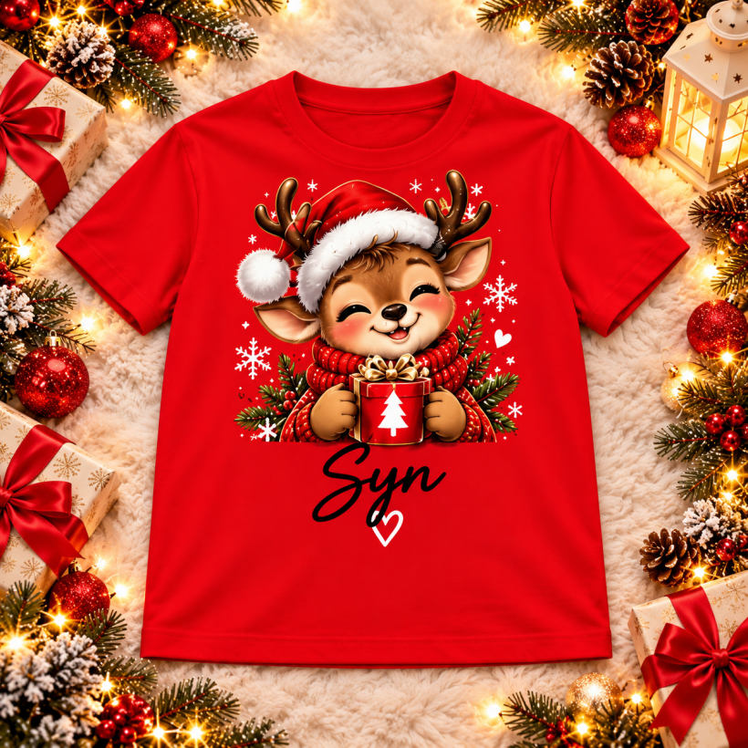 ZA T-shirt CZERWONY - świąteczny reniferek syn