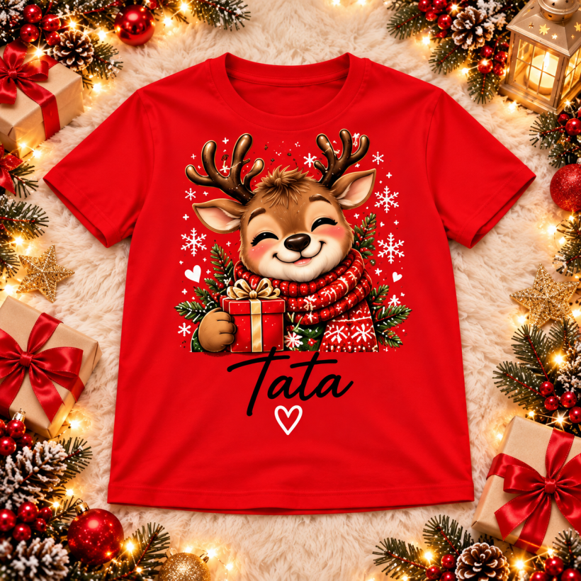 ZA T-shirt CZERWONY - świąteczny reniferek tata