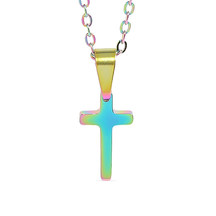 SS Engravable Cross Necklace - 19 mm - Rainbow