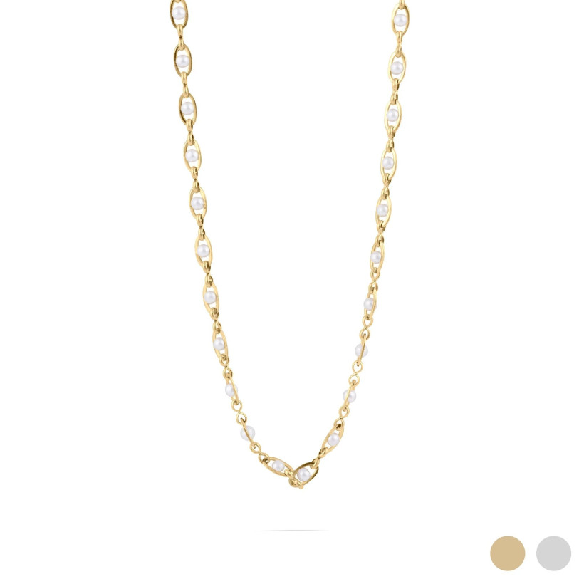 SS/18K Glass Pearl Chain Necklace - 18"