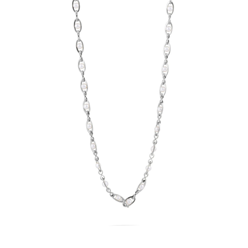 SS Glass Pearl Chain Necklace - 18"