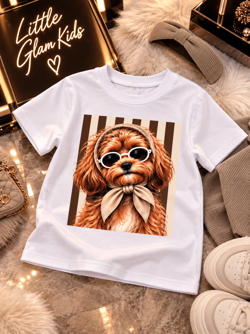ZA T-shirt BIAŁY- piesek w chuście i okularach 