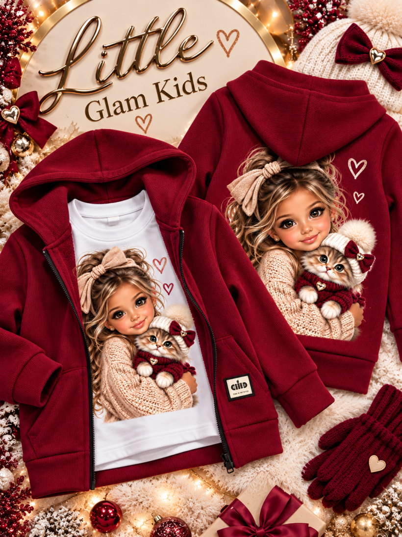 Z W Bluza sztruks 25024A- BORDO- dziewczynka z kotem 