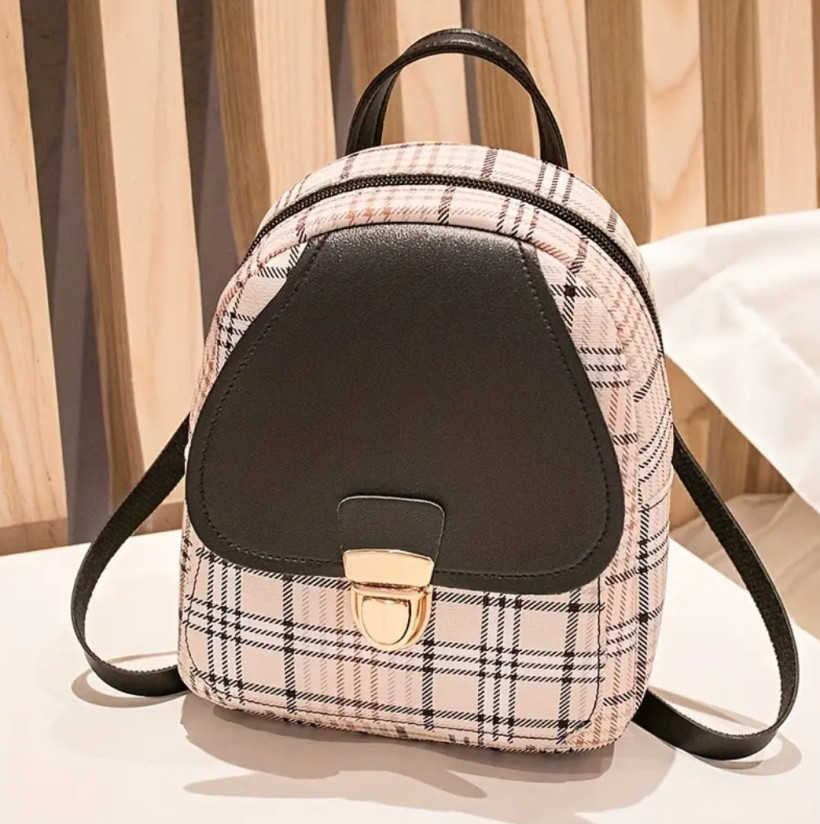 MINI PLECAK PLECACZEK DAMSKI KRATKA CZARNY