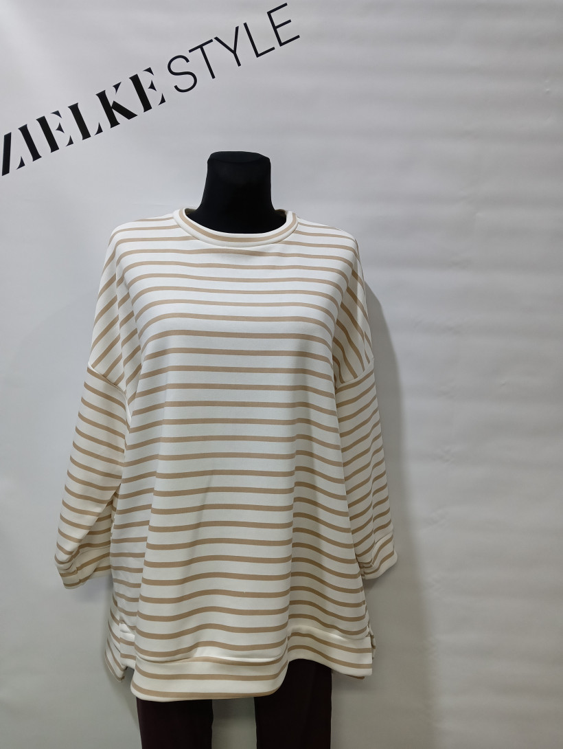 Bluza bawełniana w paski  śmietana/beż - 5029 - bezowe paski