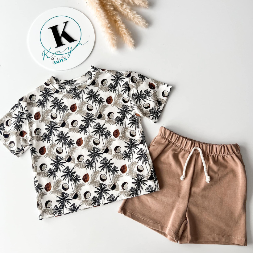 Komplet bluzka kokosy+ szorty beż chłopiec Kaya