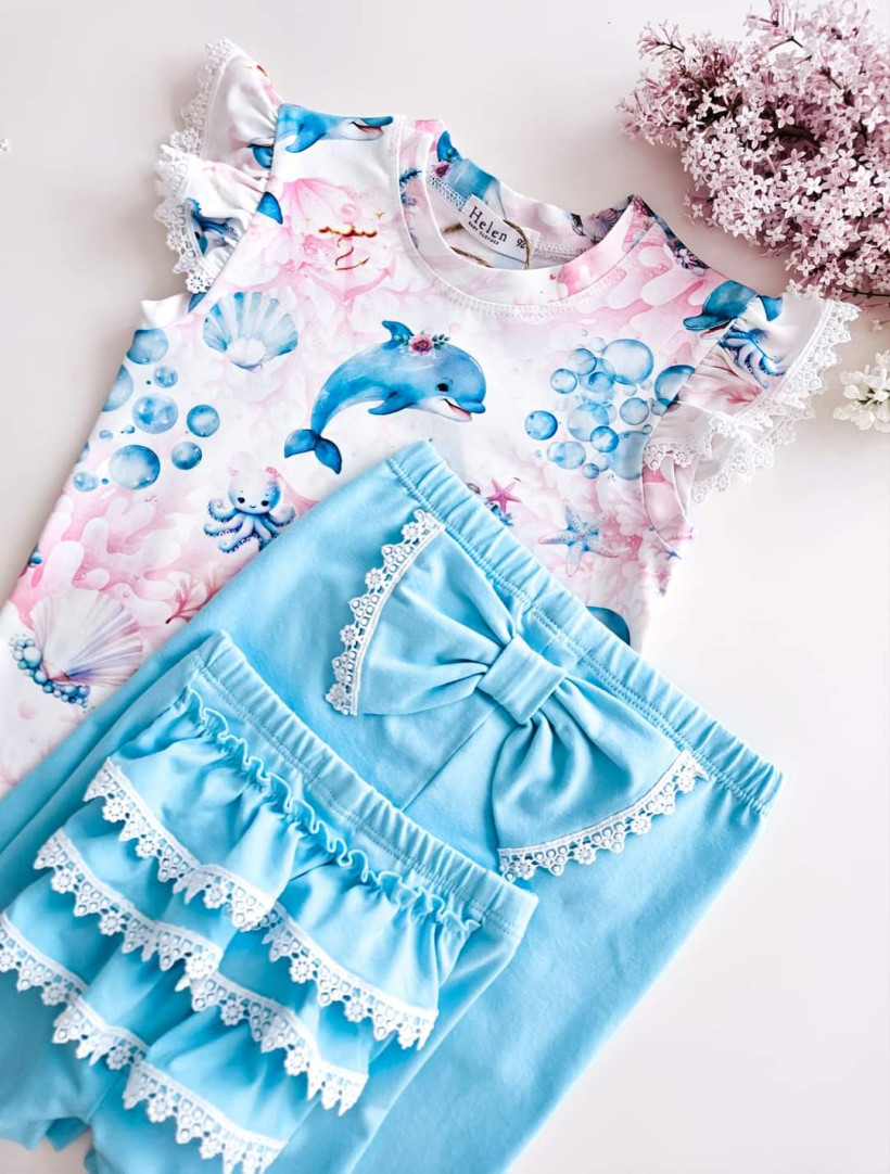 Kolarki niebieskie z falbanką/kokardą Helen