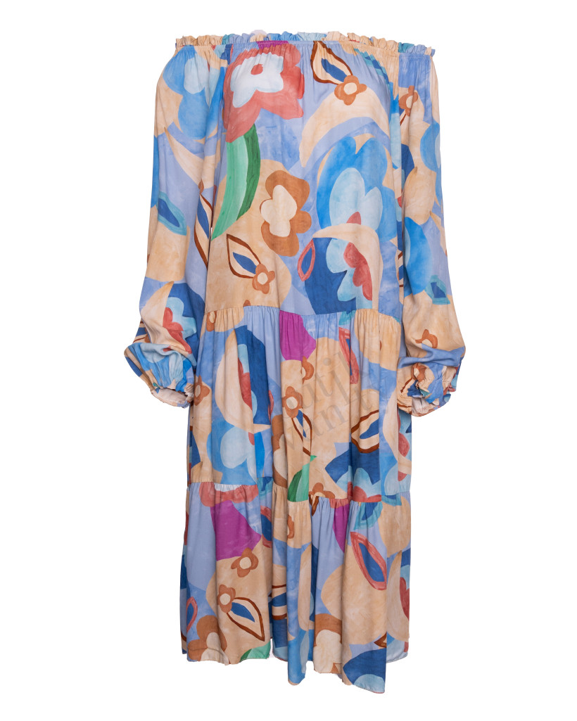 SUKIENKA WISKOZA AKWARELE NIEBIESKA 9291AN