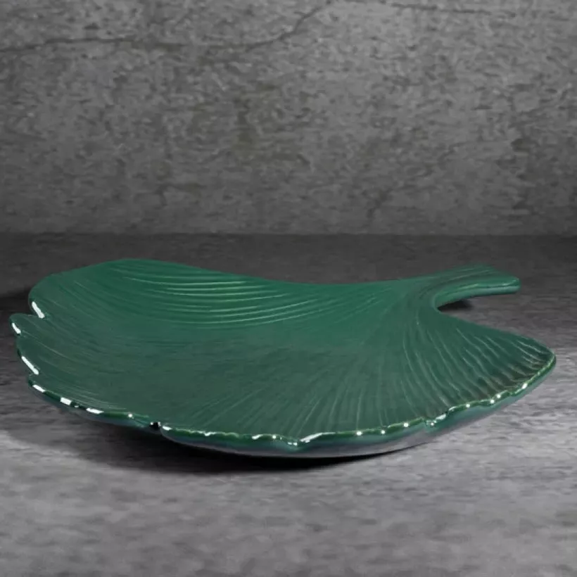 Patera z dolomitu BENTO w kształcie liścia miłorzębu turkus 30x5 bento1/pat/01