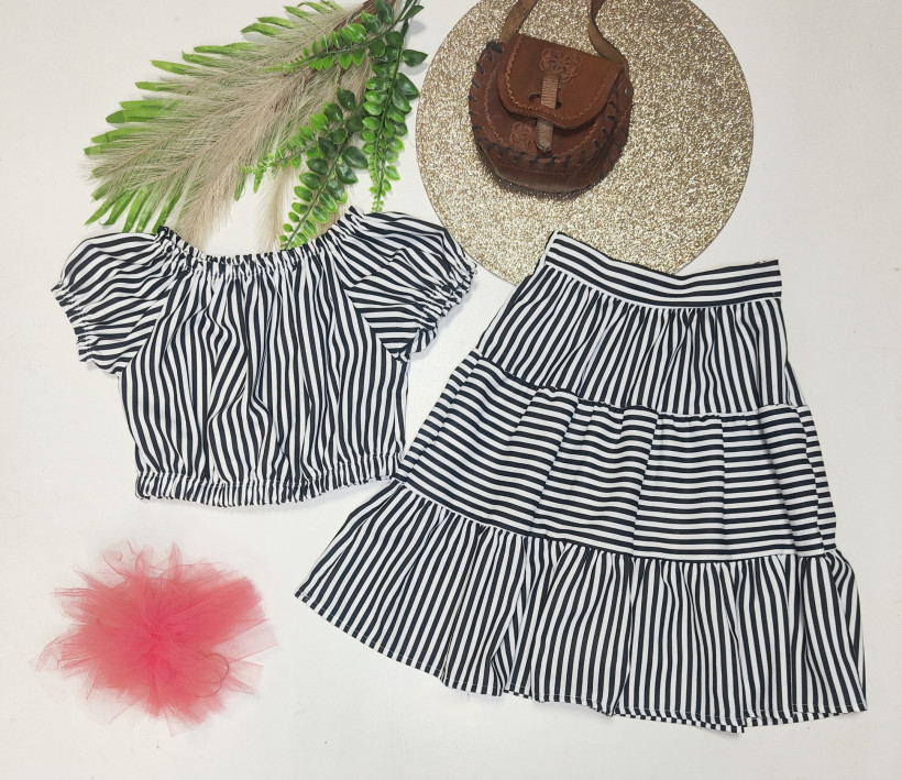 komplet paski bluzka + spódniczka czarny