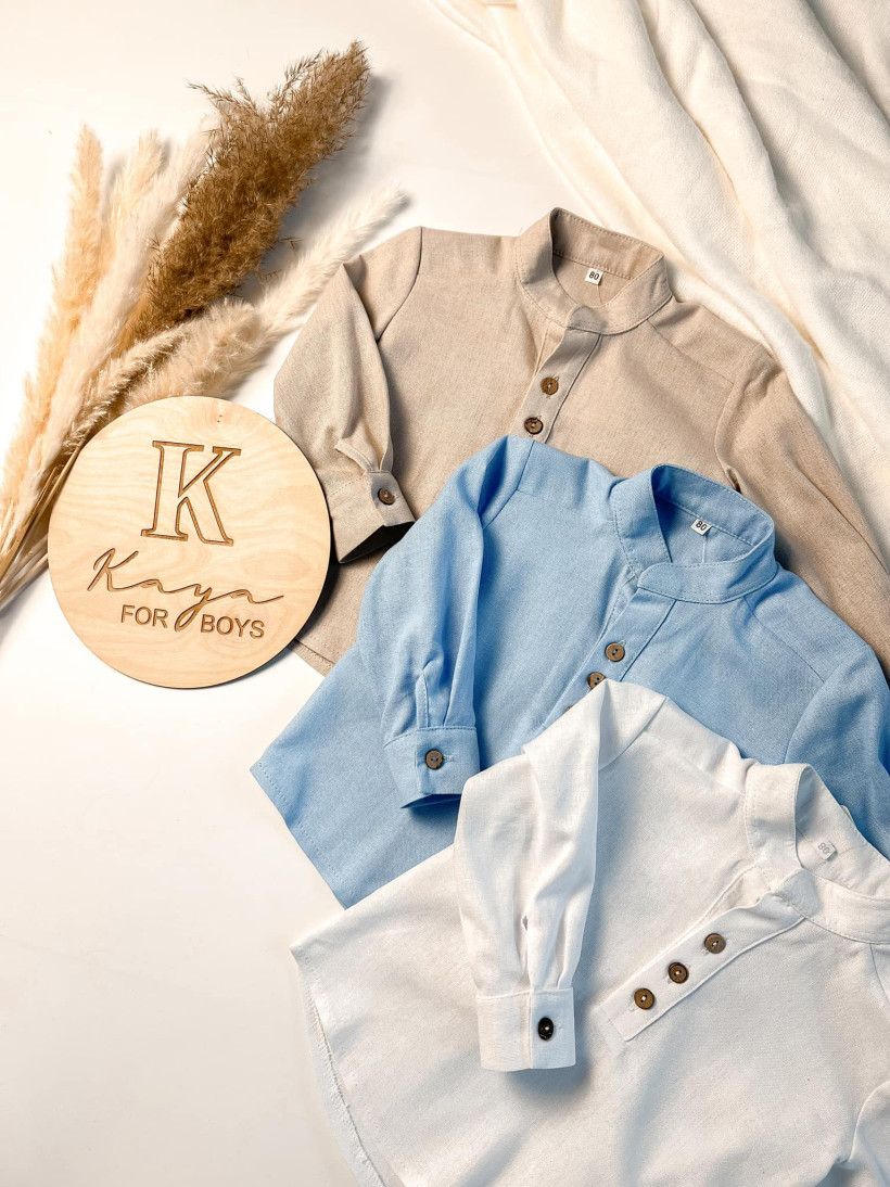 Koszula stójka błękit krótki rękaw Kaya