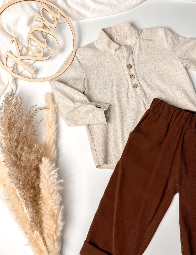 Komplet koszula stójka beż ze spodniami Kaya