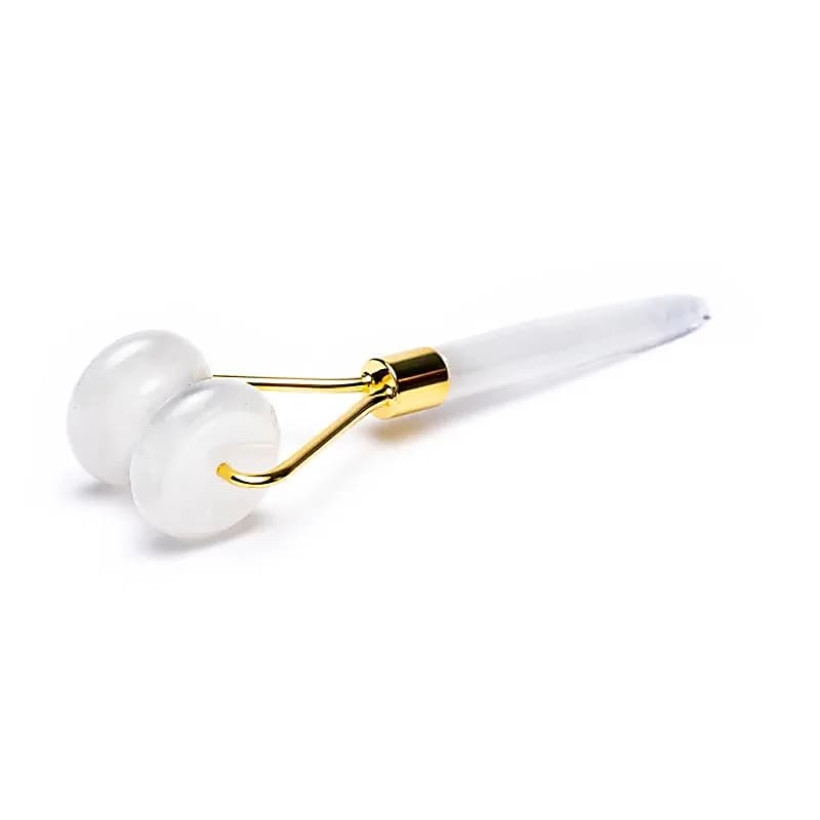 Rouleau de massage visage Cristal de roche métal couleur or
