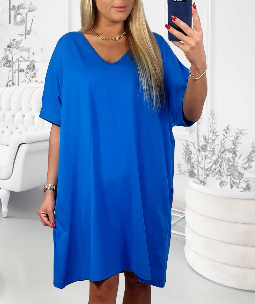 Bawełniana Sukienka Big Size z Kieszeniami chaber