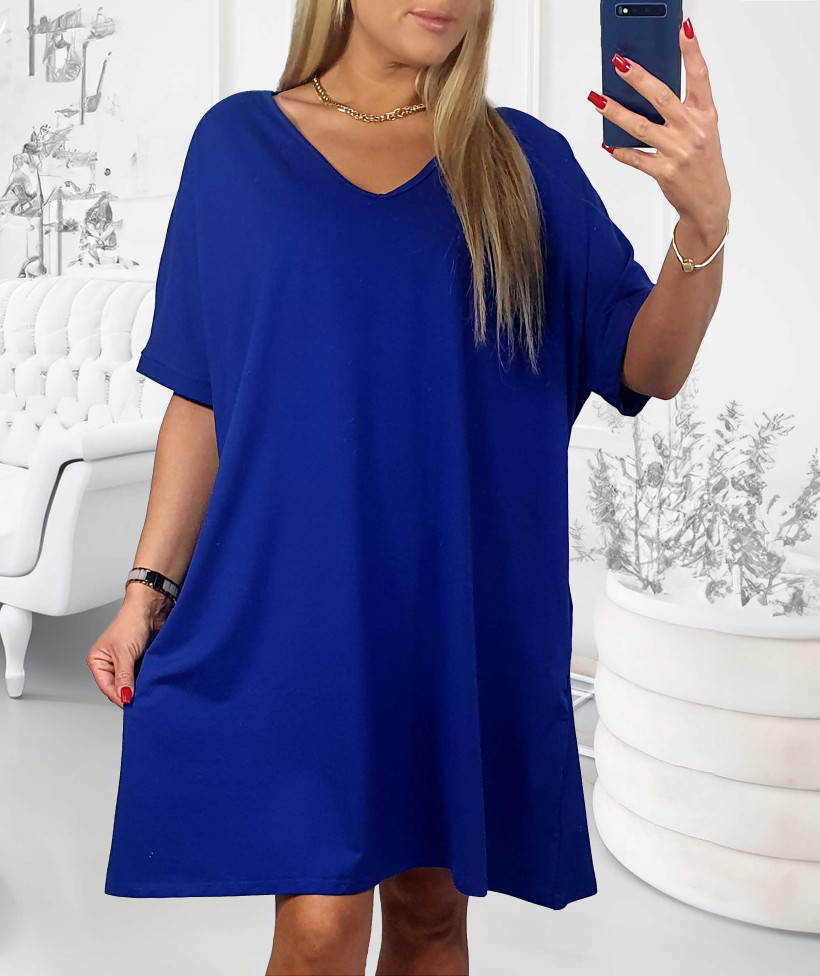 Bawełniana Sukienka Big Size z Kieszeniami granat