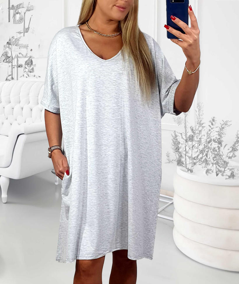 Bawełniana Sukienka Big Size z Kieszeniami szara