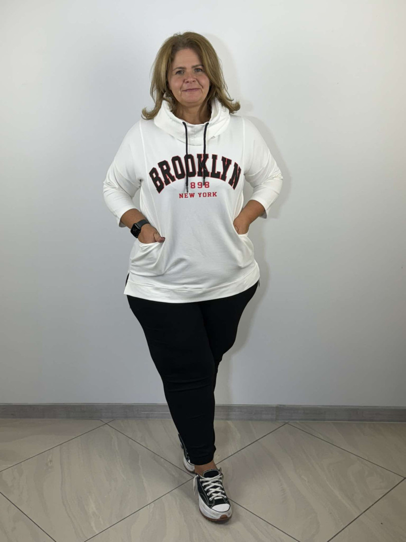 Bluza bawełniana z kapturem BROOKLYN - 5635 - kremowa.Promocja