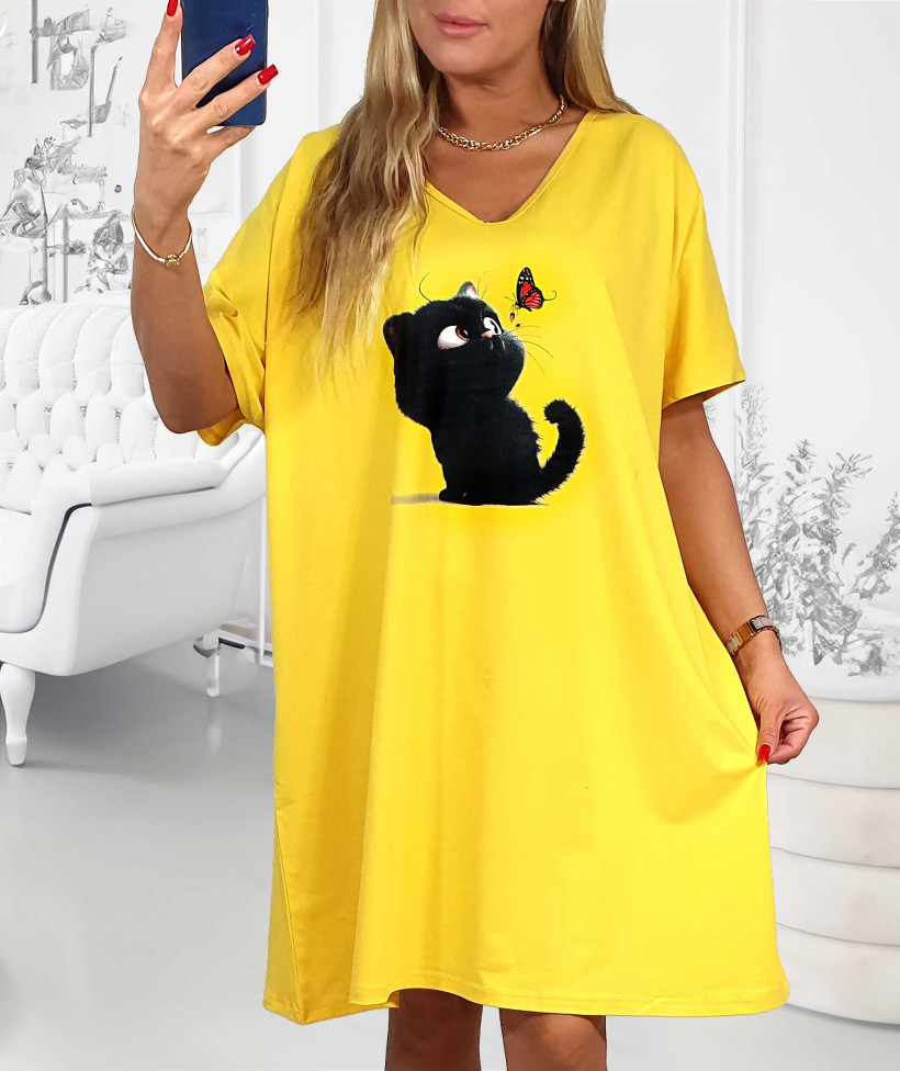 Sukienka bawełniana kot FILEMON - żółty