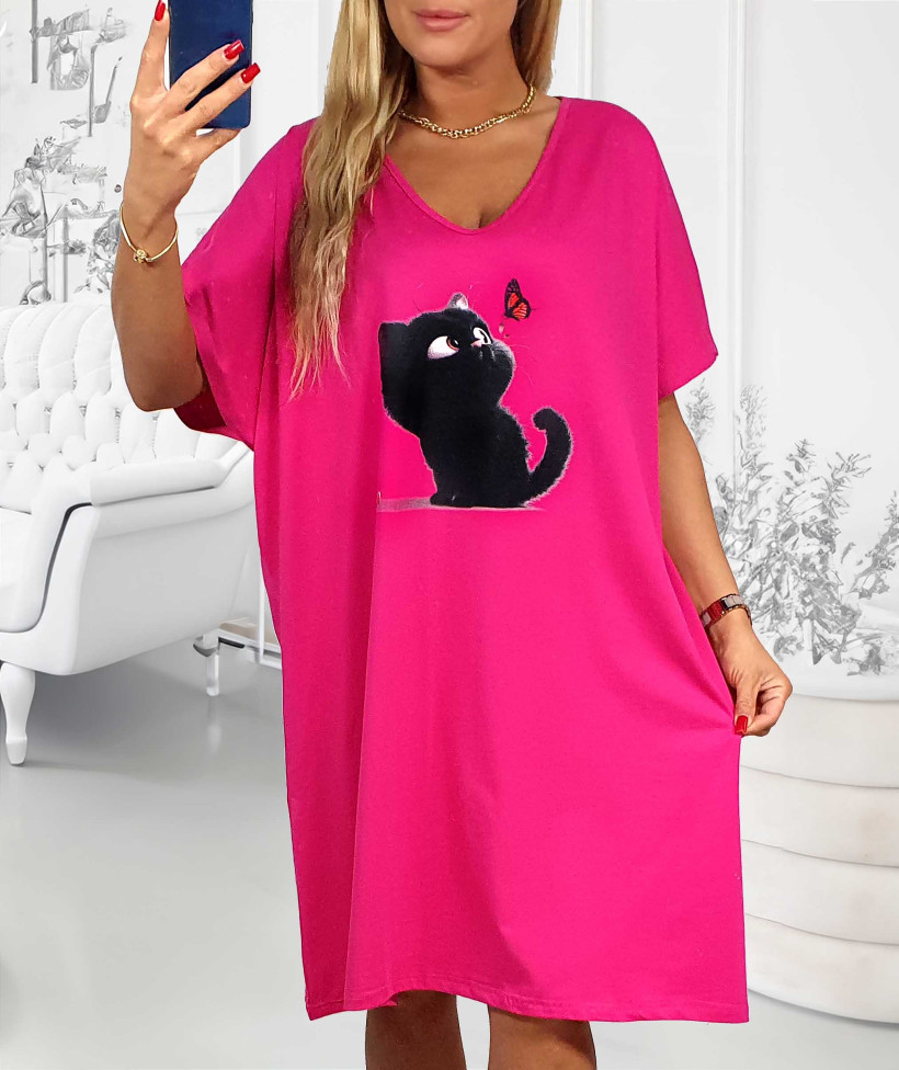 Sukienka bawełniana kot FILEMON - fuksja