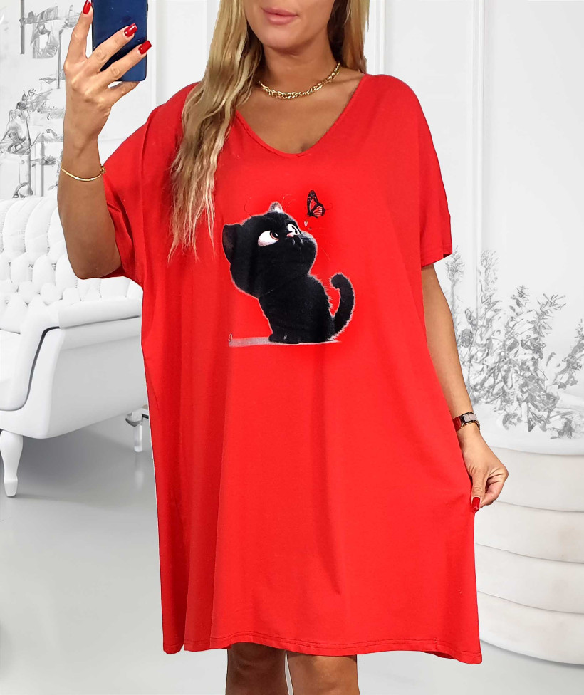 Sukienka bawełniana kot FILEMON - czerwony