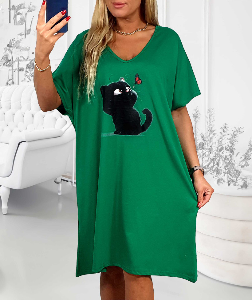 Sukienka bawełniana kot FILEMON - zielony