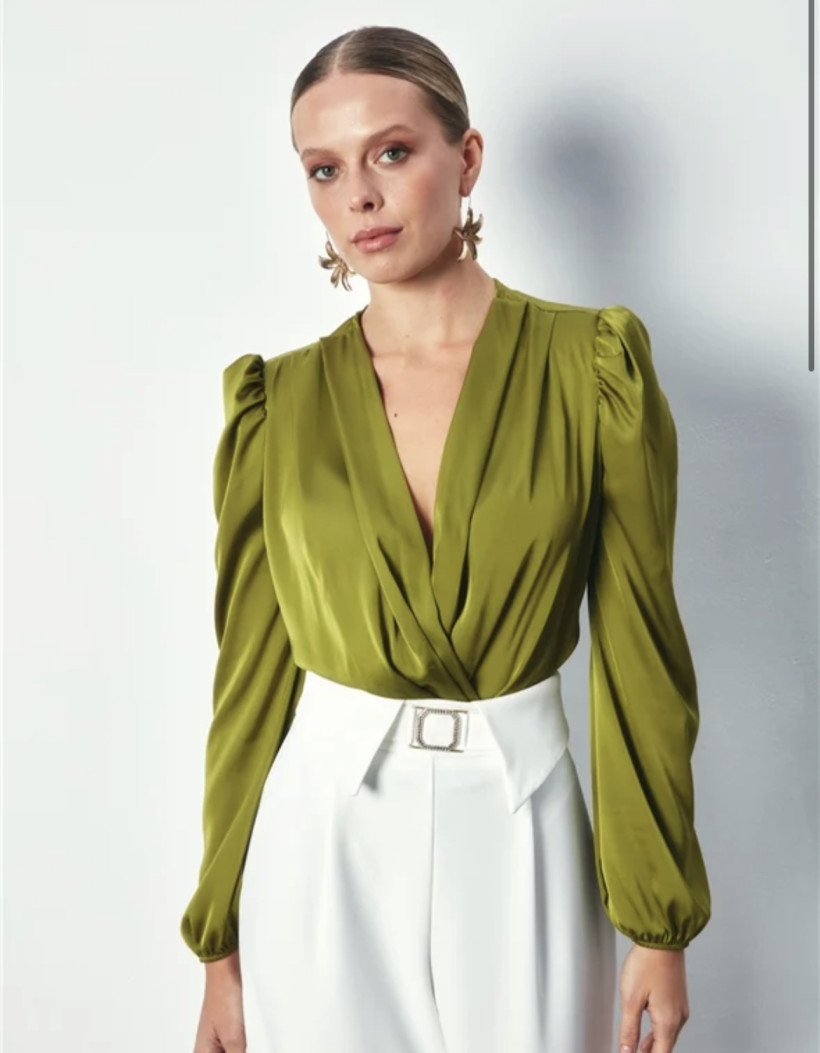 bodysuit green satin blouse
