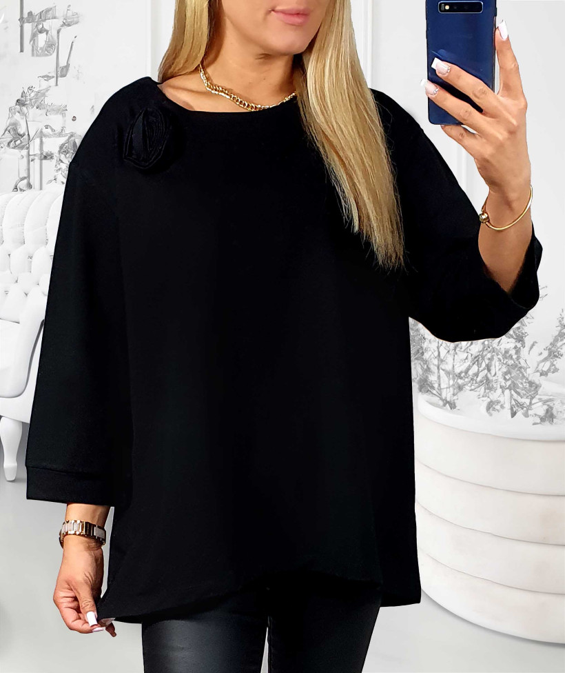Bluza damska Gładka Róża MEGI - czarna 2XL