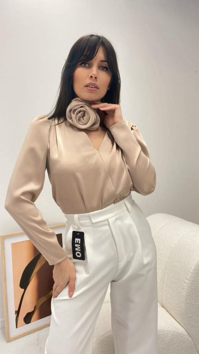 satin blouse with rose beige