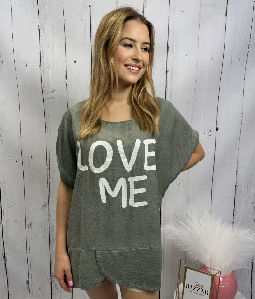 Oliwkowa bluzka Love me 2446
